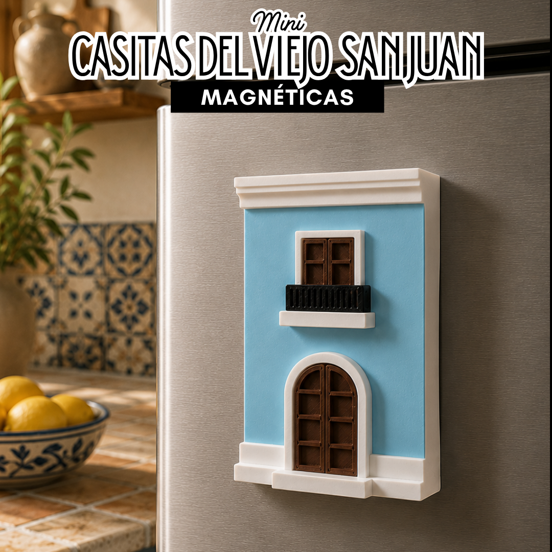 Casita azul claro magnética inspirada en el Viejo San Juan, magneto boricua para nevera - vista 2