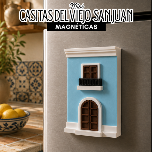 Casita azul claro magnética inspirada en el Viejo San Juan, magneto boricua para nevera - vista 2