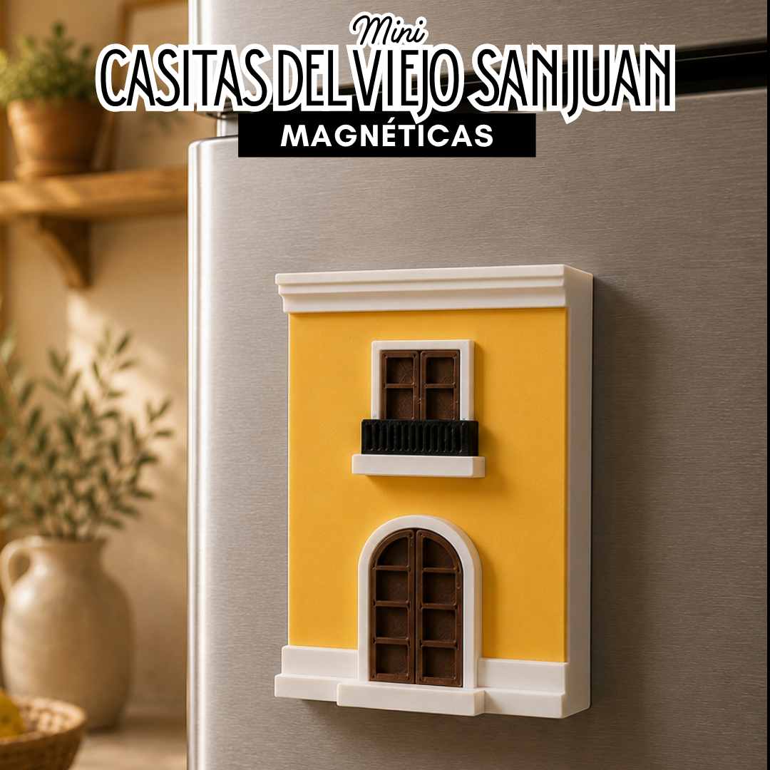 Casita amarilla magnética inspirada en el Viejo San Juan, magneto boricua para nevera - vista 2
