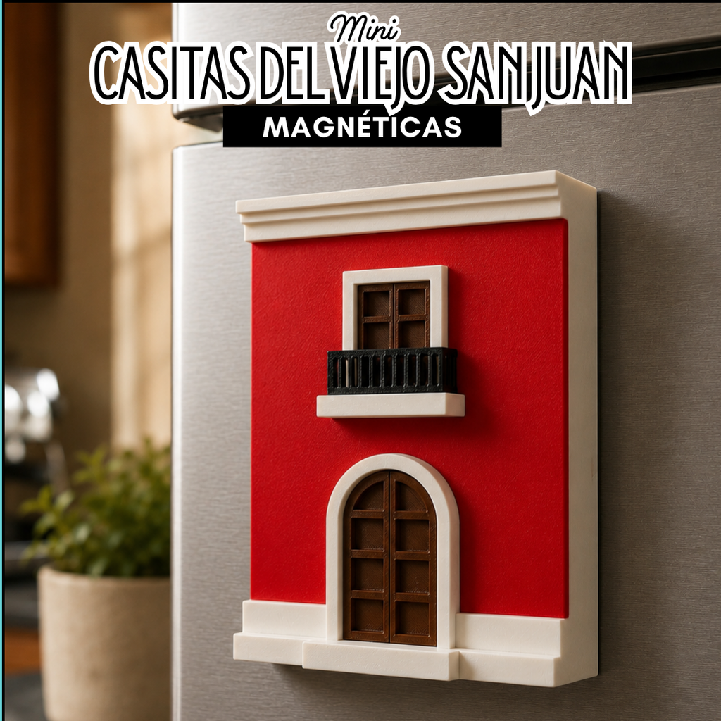 Casita roja magnética inspirada en el Viejo San Juan, magneto boricua para nevera - vista 2