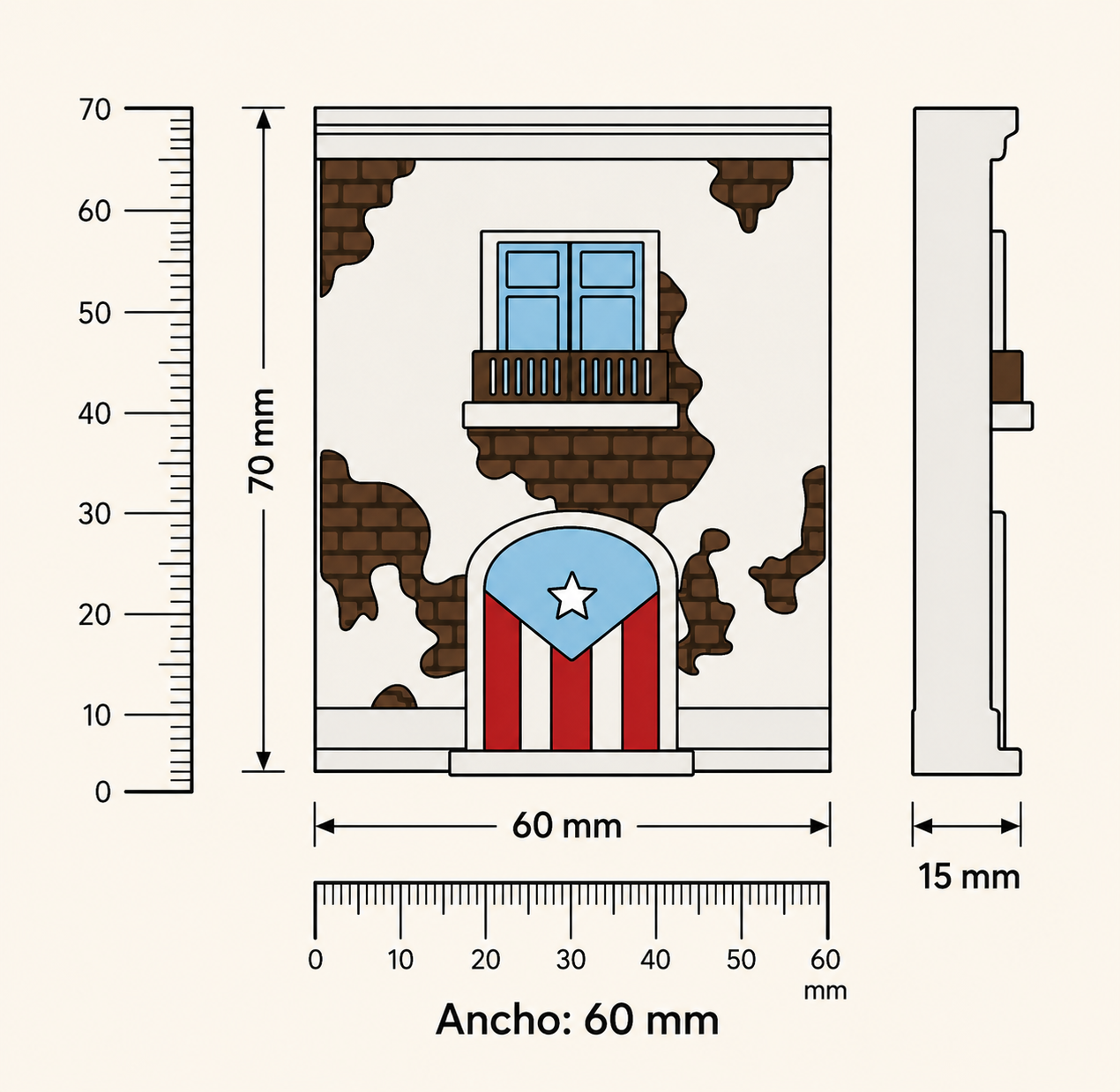 Casita amarilla de cuatro puertas magnética inspirada en el Viejo San Juan - vista 2