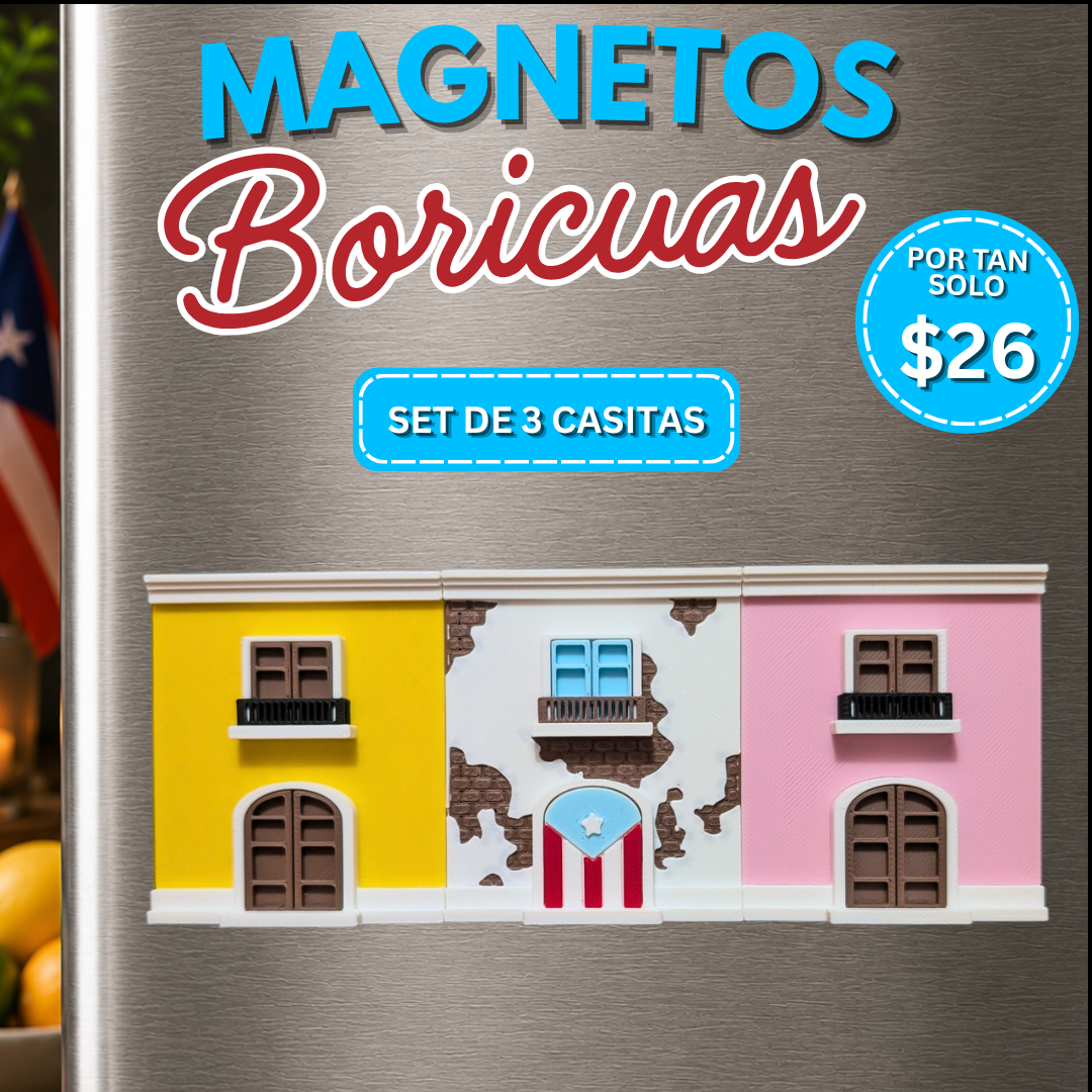 Paquete Identidad de 3 magnetos boricuas BoriLayer inspirados en Puerto Rico