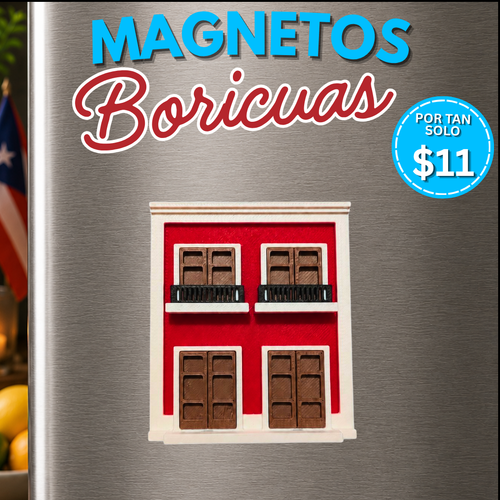 Casita roja de cuatro puertas magnética inspirada en el Viejo San Juan