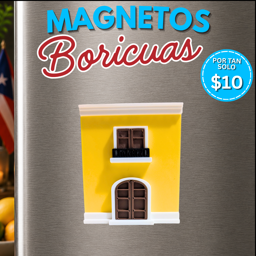 Casita amarilla magnética inspirada en el Viejo San Juan, magneto boricua para nevera