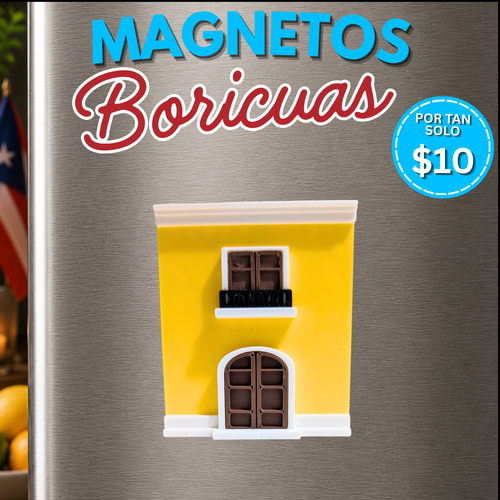 Casita amarilla magnética inspirada en el Viejo San Juan, magneto boricua para nevera