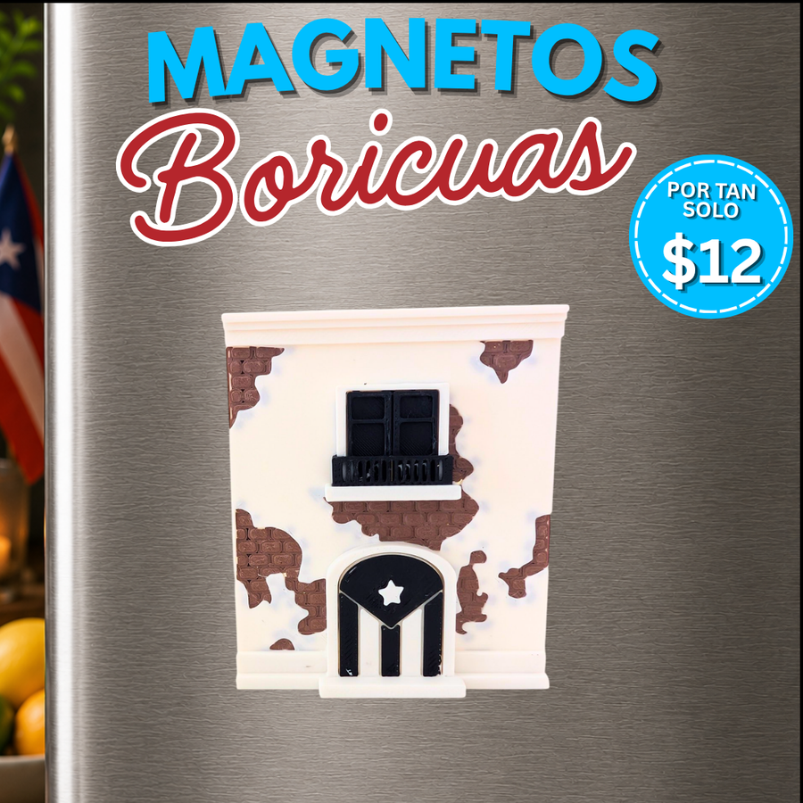 Casita bandera negra de Puerto Rico magnética inspirada en el Viejo San Juan