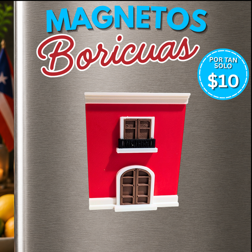 Casita roja magnética inspirada en el Viejo San Juan, magneto boricua para nevera
