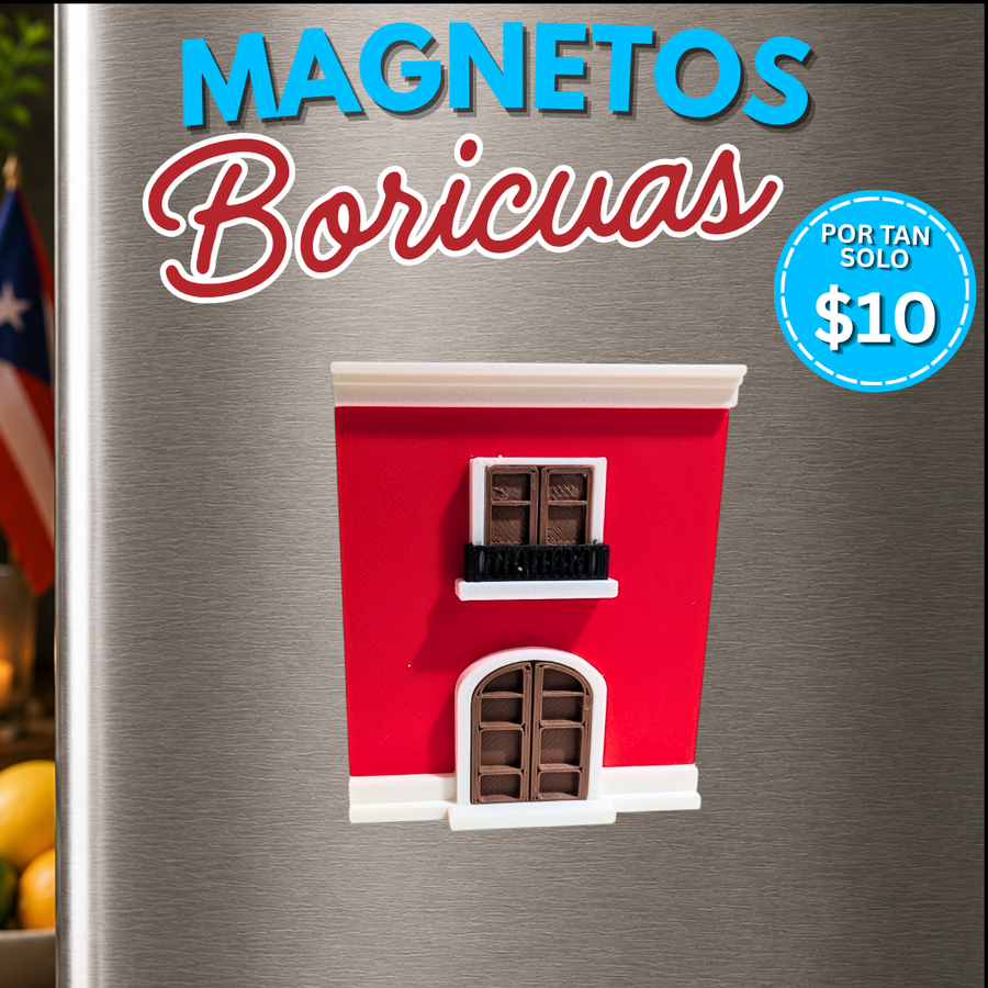 Casita roja magnética inspirada en el Viejo San Juan, magneto boricua para nevera