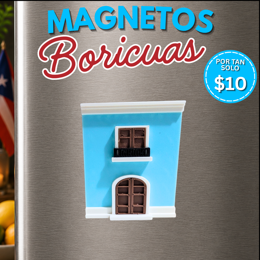 Casita azul claro magnética inspirada en el Viejo San Juan, magneto boricua para nevera