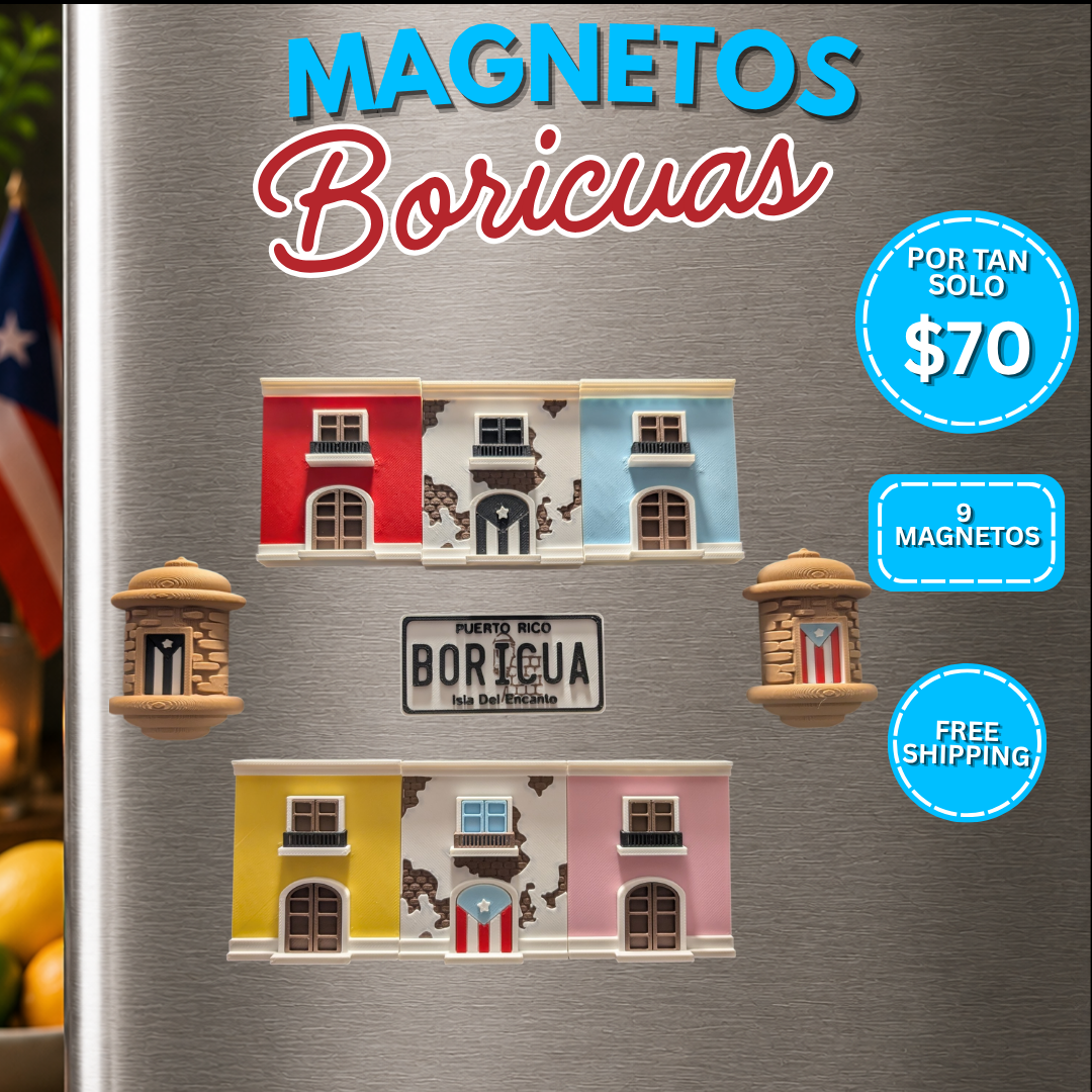 Paquete Pura Cepa de 9 magnetos boricuas BoriLayer inspirados en Puerto Rico