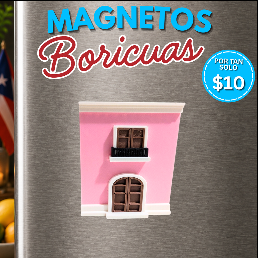 Casita rosa magnética inspirada en el Viejo San Juan, magneto boricua para nevera