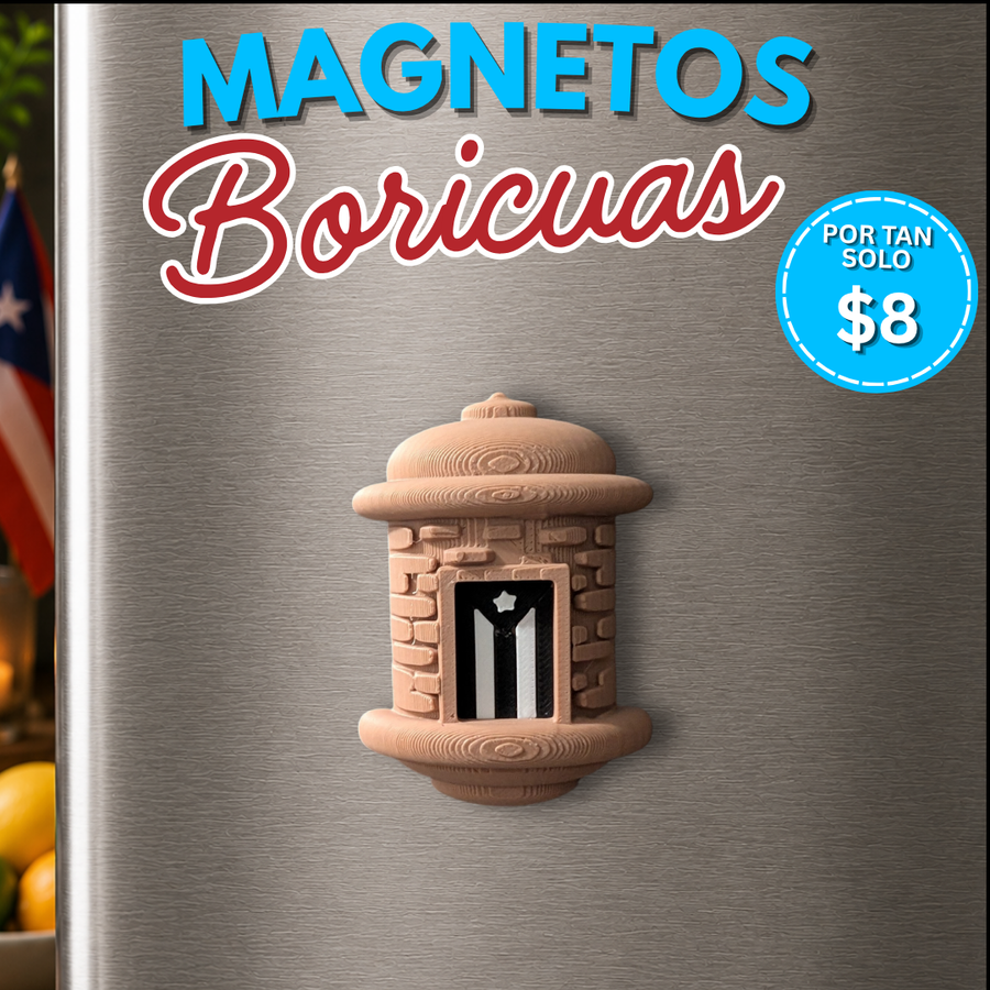 Garita bandera negra magnética inspirada en Puerto Rico, souvenir boricua para nevera