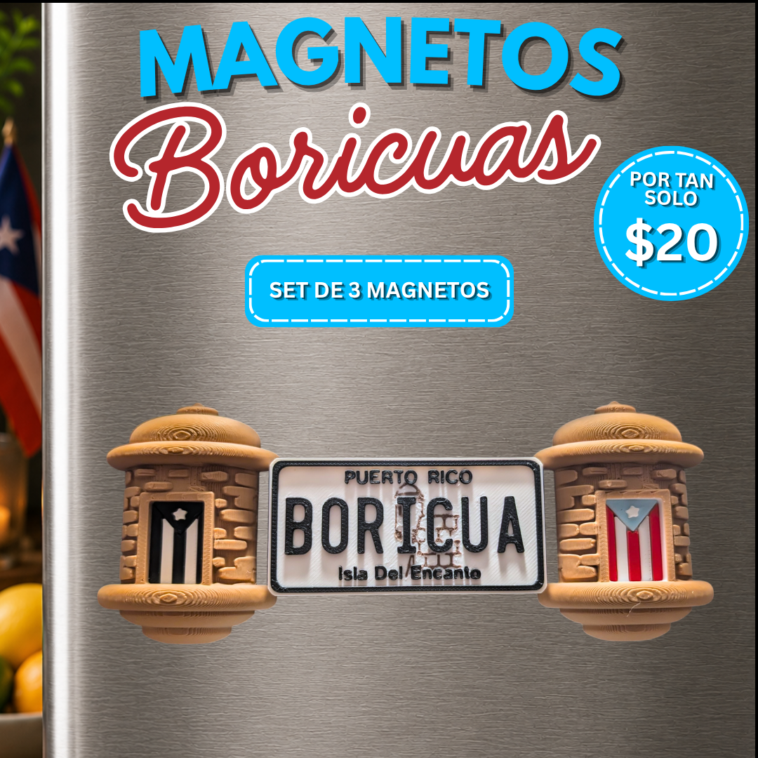Paquete Castillo de 3 magnetos boricuas BoriLayer inspirados en Puerto Rico