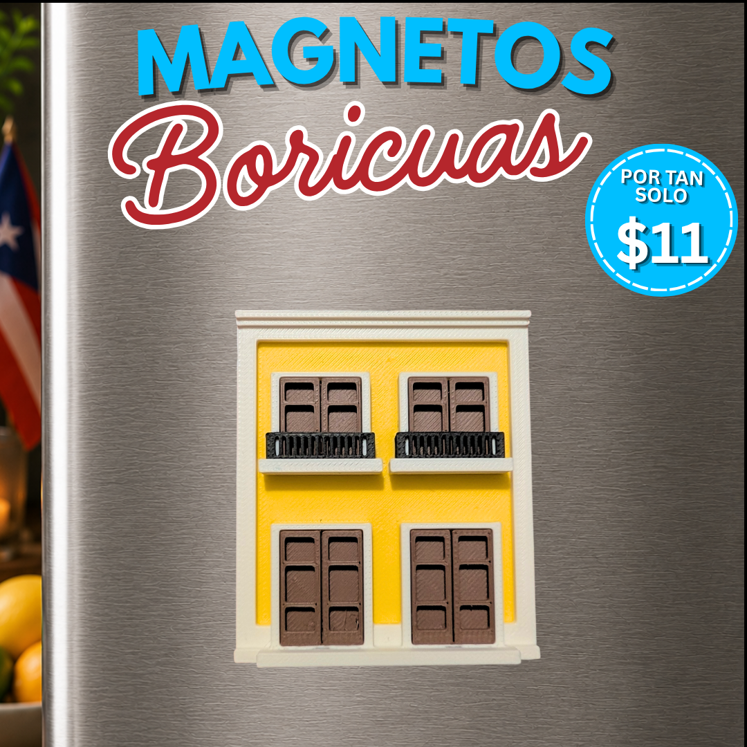 Casita amarilla de cuatro puertas magnética inspirada en el Viejo San Juan